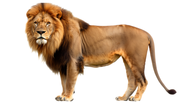 A majestic lion, isolated on a white background