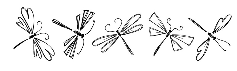 Collection of doodles of winged insects abstract dragonflies. Vector graphics. © Катерина Якубович