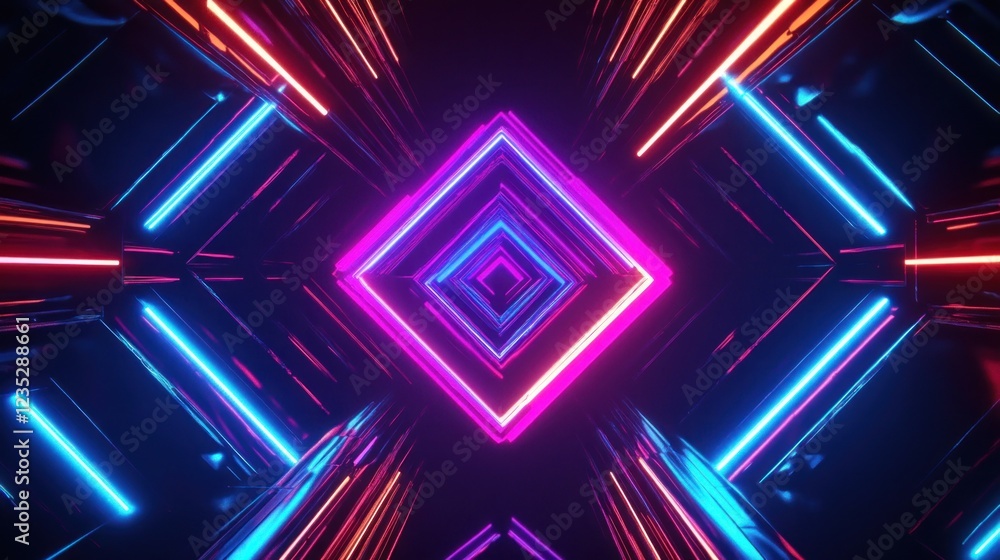 Poster neon lights form abstract geometric tunnel design