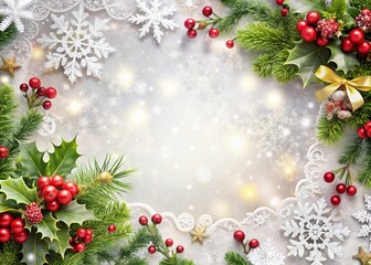 Festive White Christmas Background with Delicate Frame