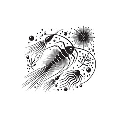 Black Color Plankton silhouette design Vector Illustration, Solid White Background (1).eps
