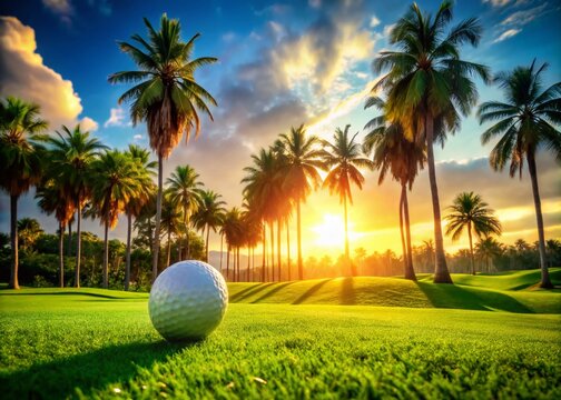 Florida Golf Course: Golf Ball in Rough Near Fairway, Tropical Scene