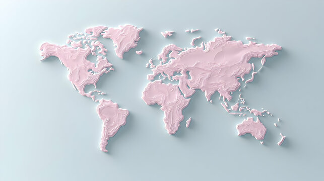 Fototapeta Pastel pink world map, global connection, background neutral, travel concept