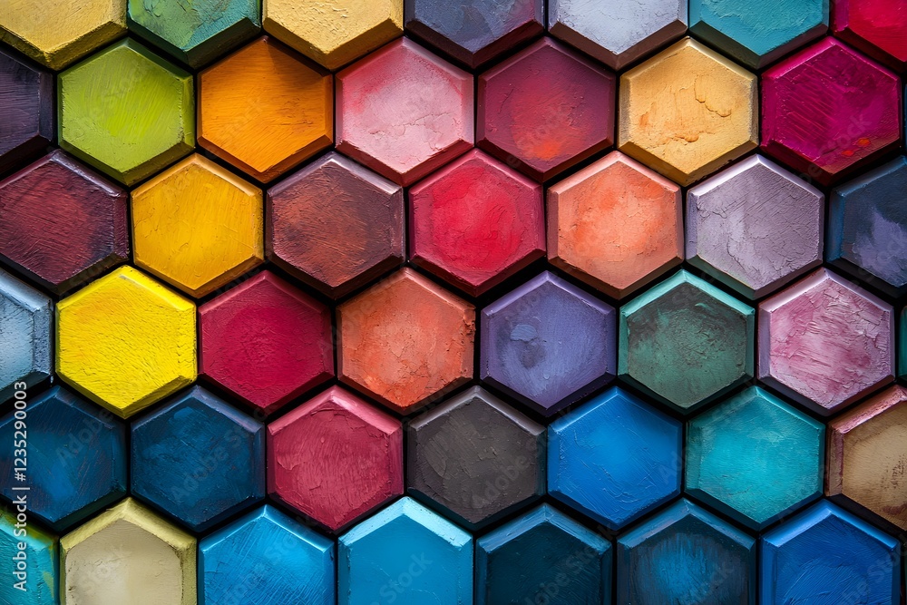Poster Vibrant Hexagon Pattern Colorful Abstract Geometric Background Texture