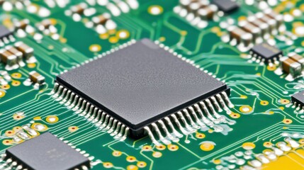 Integrated Circuit Chip on Green Printed Circuit Board