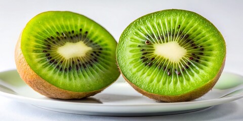Fototapeta premium Fresh Kiwi Fruit Slices on a White Plate Close-up