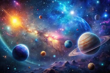 Deep Space Galaxy Background with Stars and Planets, galaxy background, astronomy, dark, stars