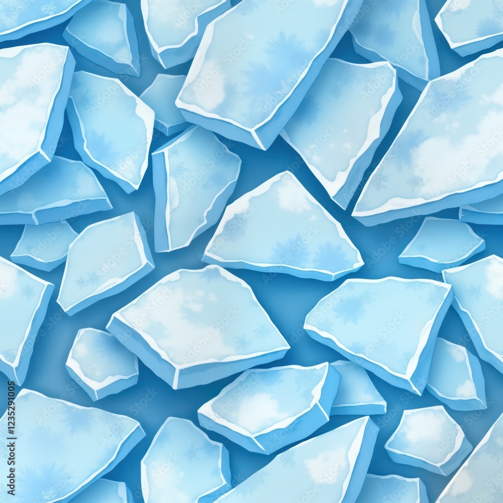 Poster ice fragments in light blue color. frozen water pieces arranged in seamless pattern. abstract visual