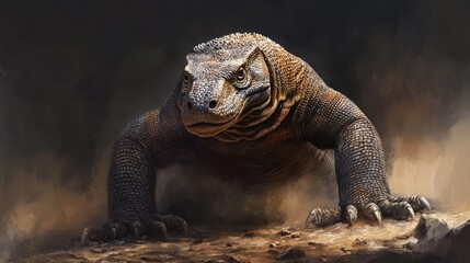 Obraz premium Majestic Komodo Dragon Stalking Its Prey In The Wild