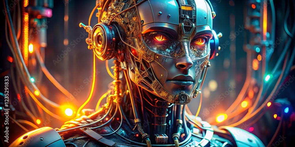 Poster futuristic ai robot brain: conceptual digital intelligence network