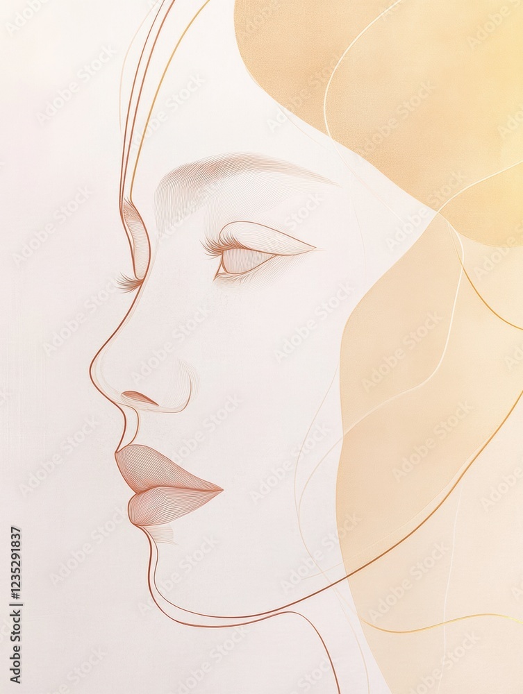 Poster silhouette depicting a womans face with golden ratio lines illustrating beauty and proportion. gener