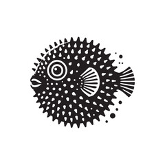 Black Color Pufferfish silhouette design Vector Illustration, Solid White Background (4).eps
