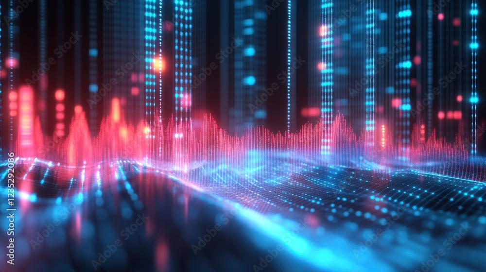 Poster Abstract Digital Data Visualization Showing Red And Blue Light Patterns