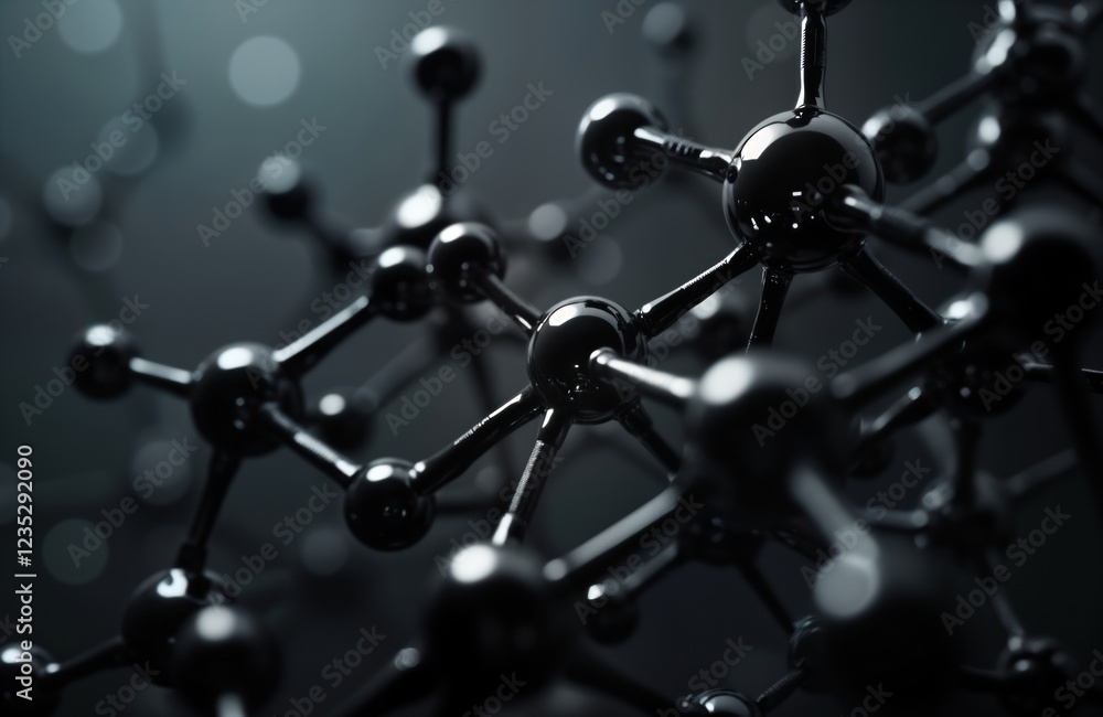 Aufkleber abstract view of black molecular structure. complex connections, shapes resemble molecules atoms. so