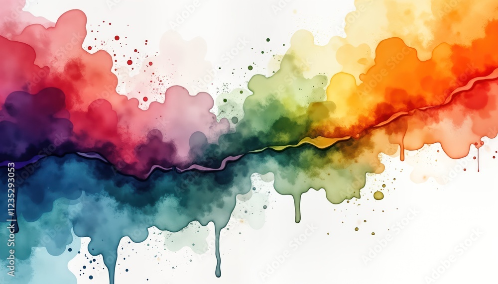 Poster abstract colorful art piece with dripping paint strokes. vivid colors create dynamic pattern. waterc