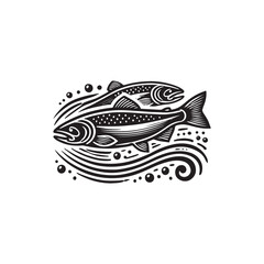 Black Color Salmon silhouette design Vector Illustration, Solid White Background (5).eps