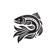 Black Color Salmon silhouette design Vector Illustration, Solid White Background (6).eps