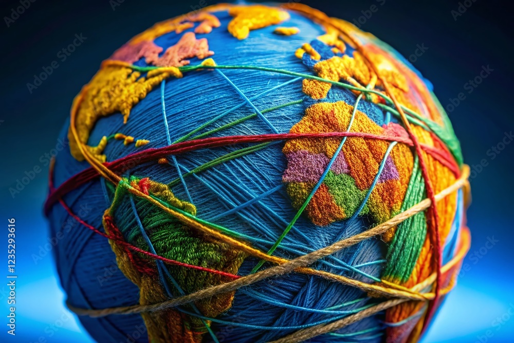 Poster global interconnection: a conceptual image of a globe bound by threads