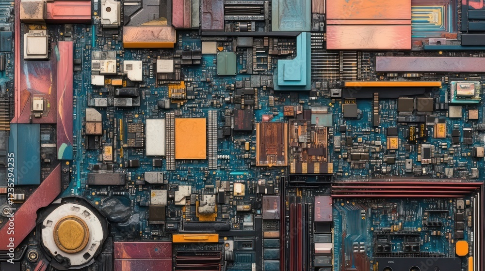 Aufkleber abstract composition of recycled computer circuit boards