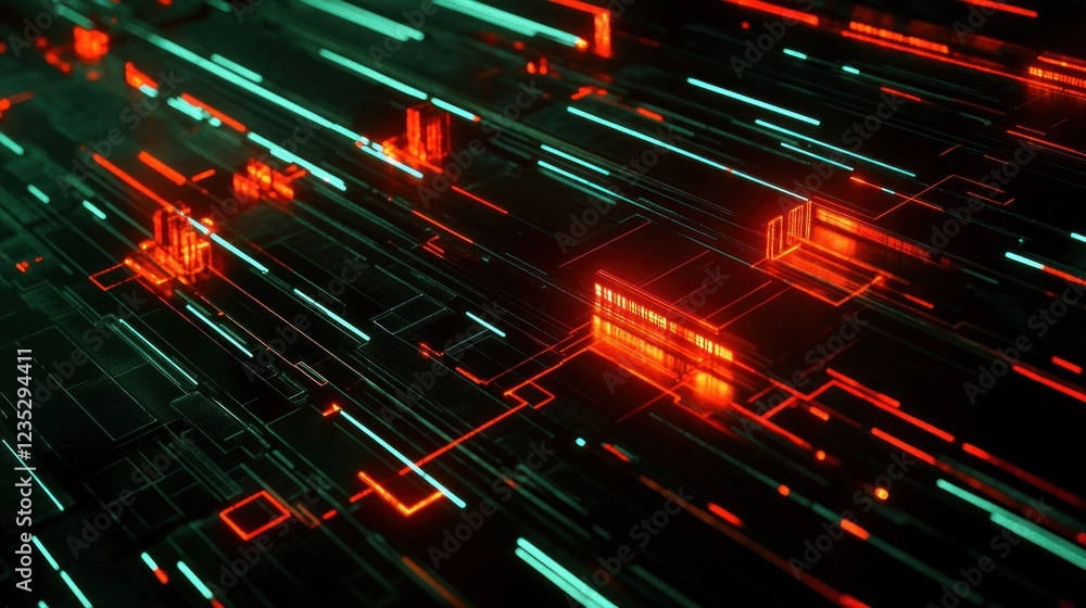 Aufkleber Abstract Digital Network Glowing Lines And Circuits