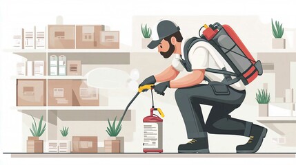 Cartoon Woman and Boy Cleaning at Home Vector Illustration
