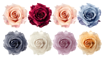 A set of tropical flowers, including hibiscus, orchids, and frangipani, isolated on a white background