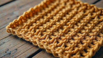 Close-up of Knitted Dishcloth on Wood