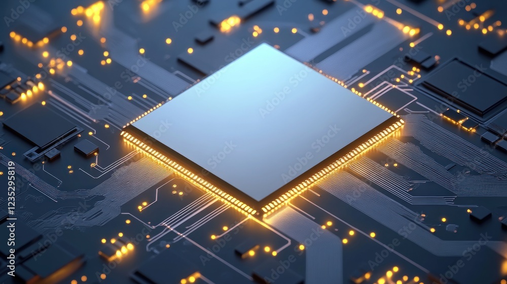 Poster Illuminated Central Processing Unit on Circuit Board