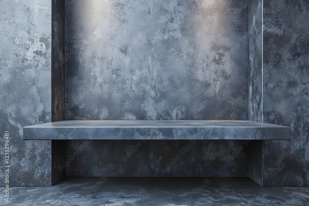 Poster Industrial Style Concrete Shelf Display Rustic Gray Textured Background Empty Product Showcase