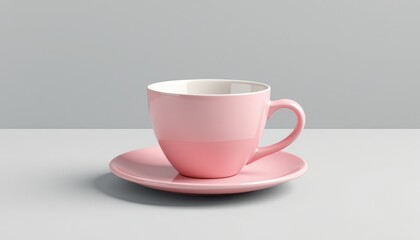 Fototapeta premium High-Resolution Pink Cup and Saucer Mockup on White Surface