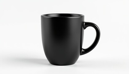 Matte Black Ceramic Mug Mockup: Stark Contrast Against Glossy White Background