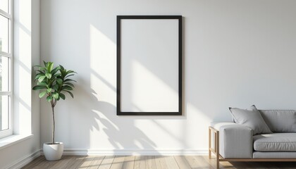 Modern Living Room Mockup: Comfortable Couch, Potted Plant, and Natural Light View