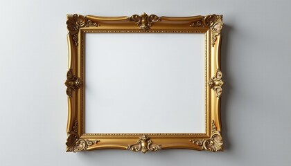Stunning Mockup: Ornate Gold Frame Against White Background for Eye-Catching Designs