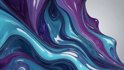 A 3D render of abstract liquid forms in shades of blue and purple, with smooth transitions and reflections, in a modern digital art style