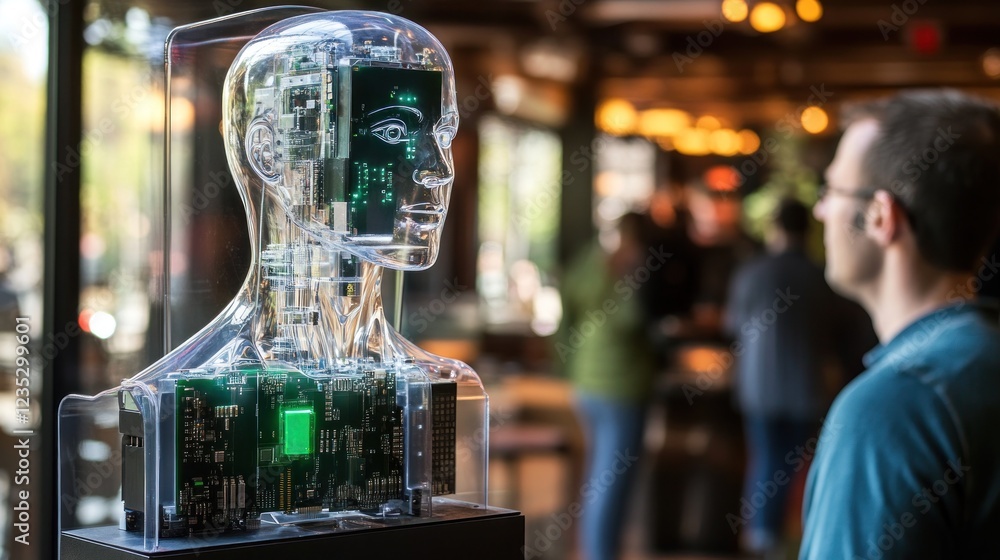 Poster Transparent Robotic Head Displaying Internal Circuitry