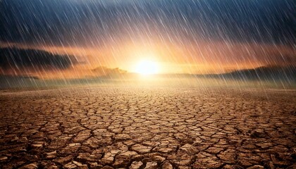 Rain in desert. Drought. Dry soil. Dry ground. Dry climate.
