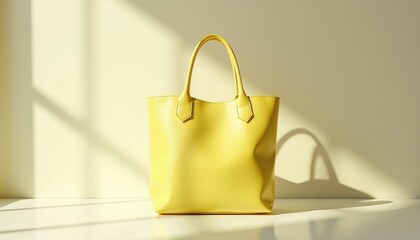 Vibrant Yellow Tote Bag Mockup Against Soft Background