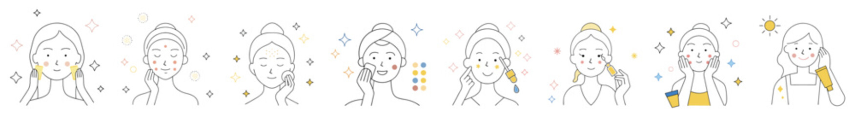 "Minimal Skincare Routine Vector Illustration – Beauty and Self-Care Line Art Icons"