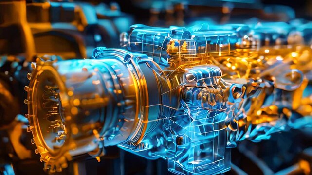 Modern internal combustion engine from a car, concept service and car repair in a workshop at a service station