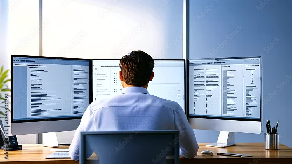 Poster contemporary office setting featuring an ai-driven chatbot streamlining project management tasks.