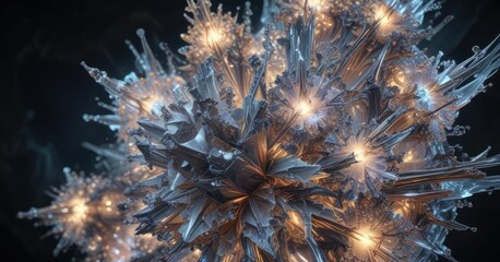 Fractal pattern of glowing, crystalline structures, luster, crystals