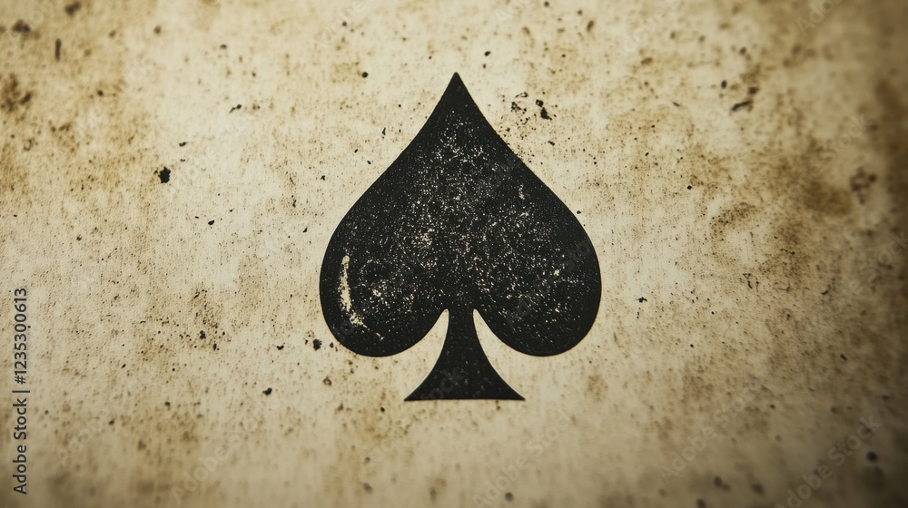 Leinwandbilder dark spade symbol on a distressed playing card with a vintage texture in soft focus. generative ai