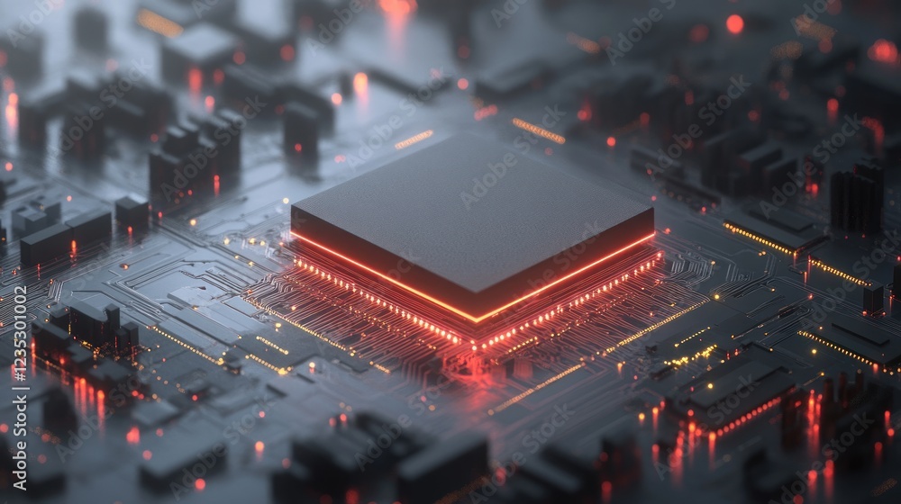 Poster Illuminated Central Processing Unit On Circuit Board