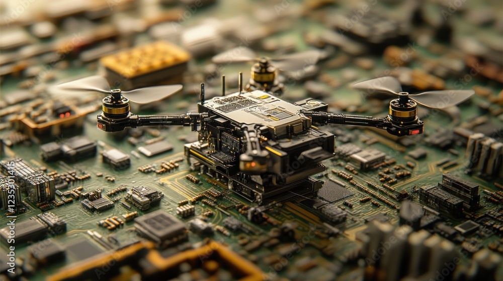 Poster Miniature Drone Resting on a Circuit Board