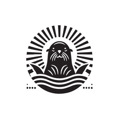 Black Color Sea Lion silhouette design Vector Illustration, Solid White Background (2).eps
