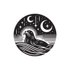 Black Color Sea Lion silhouette design Vector Illustration, Solid White Background (6).eps