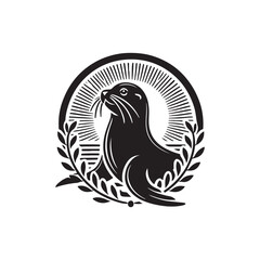 Black Color Sea Lion silhouette design Vector Illustration, Solid White Background (8).eps