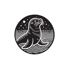 Black Color Sea Lion silhouette design Vector Illustration, Solid White Background (7).eps