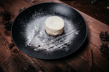White Mousse on Black Plate, Wood Back