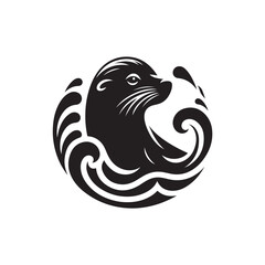 Black Color Sea Lion silhouette design Vector Illustration, Solid White Background (11).eps